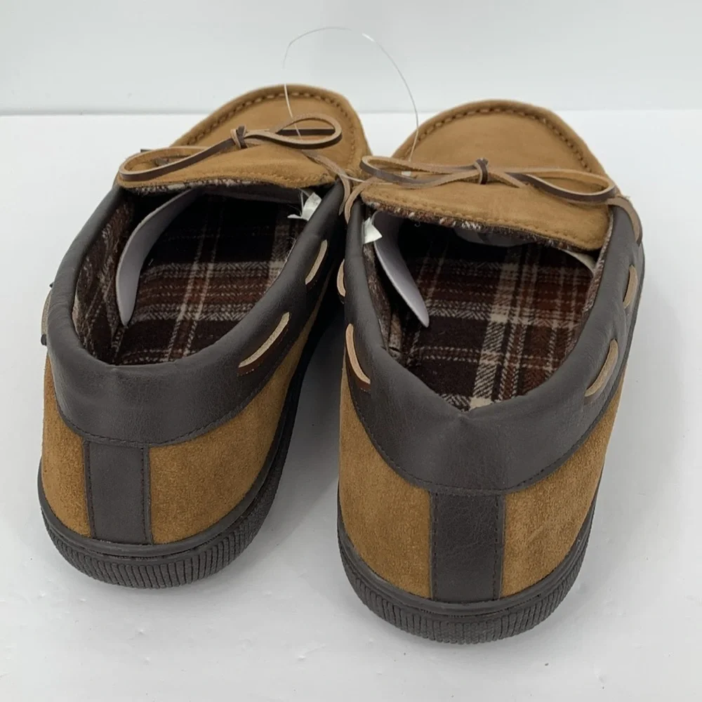 Magellan Outdoors moccasin shoe slipper plaid lining faux suede outdoor new 13